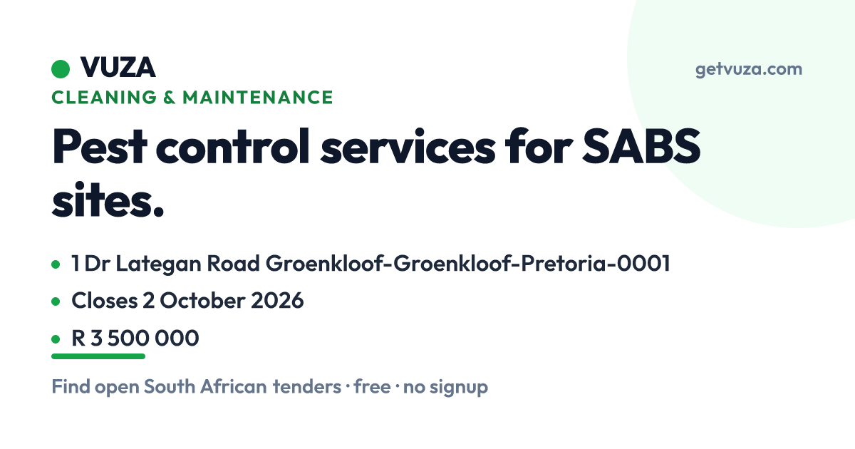 Pest control services for SABS sites., 1 Dr Lategan Road Groe (Closed ...