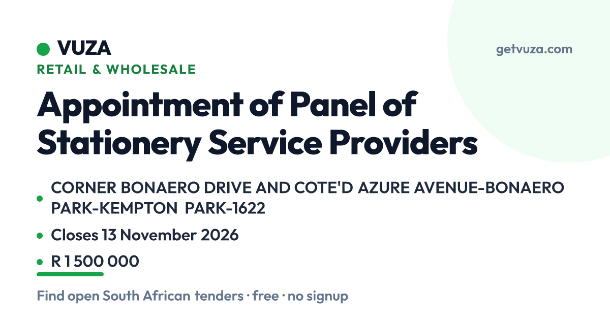 Appointment of Panel of Stationery Service Providers, CORNER BONAERO D ...